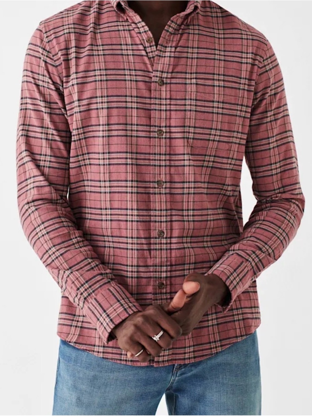 Faherty The Movement Men M Dusty Pink Plaid Supima Cotton Stretch Featherweight